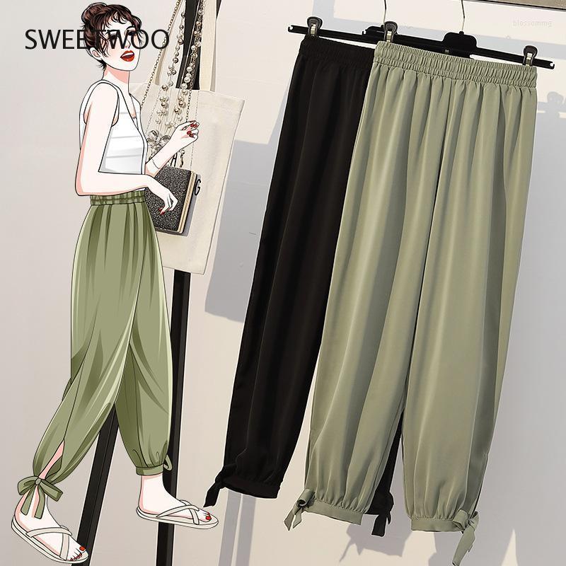 

Women's Pants Summer Women's Casual Fashion Bandage Carrot Large Size Fat Sister Loose Waist Crotch, Black