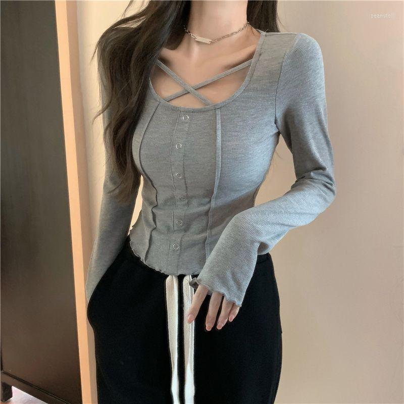 

Women' T Shirts Spring Woman Fashion Version Long-sleeved Thin Tops Female Slim Bottoming T-shirt Ladies Fit Inner G133, Black