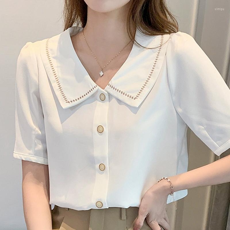 

Women' Blouses Summer Women White Blouse Short Sleeve Chiffon Shirt Tops Blusas Mujer De Moda 2023 Femme Shirts F93