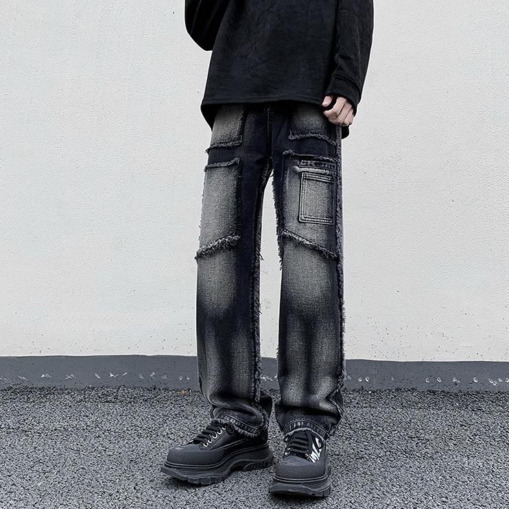 

Men's Jeans 2023 High Quality Men's Denim Pants Brand Classic Clothes Overalls Straight Trousers For Men Black Oversize Large Size, Black grey