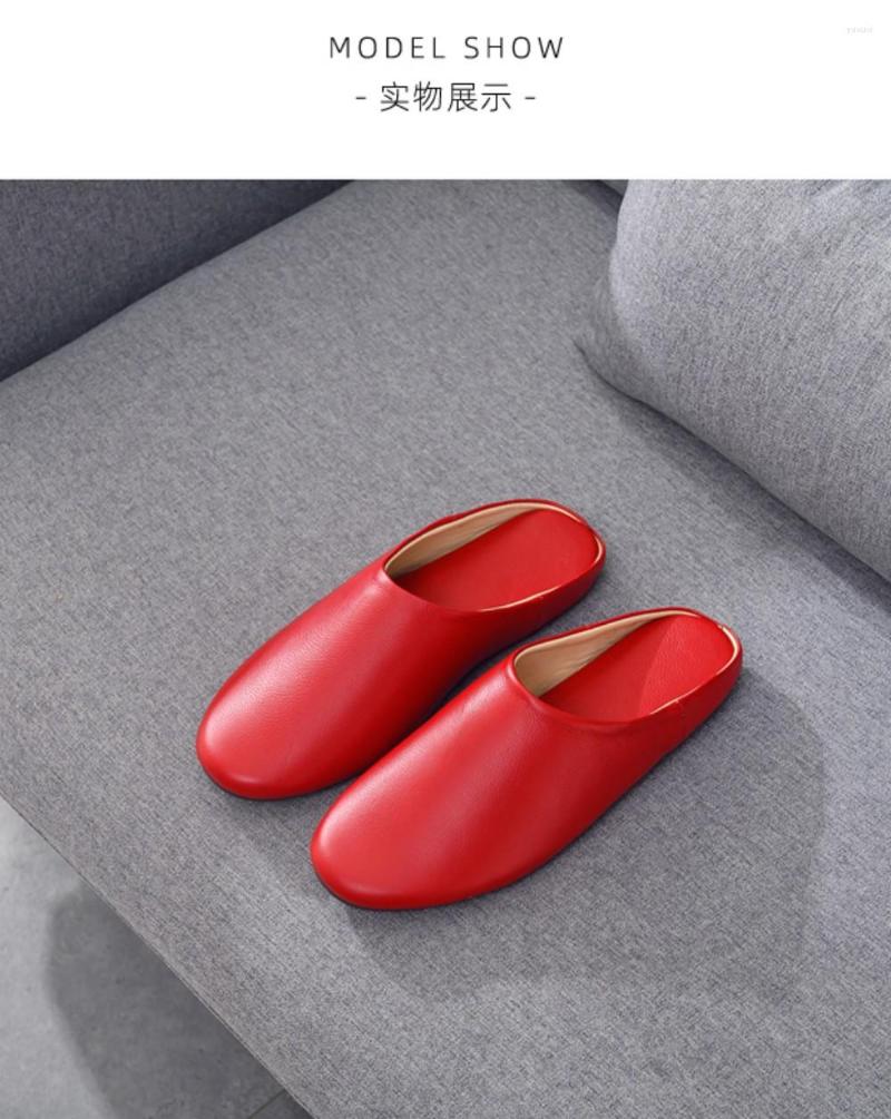 

Slippers Women's-Shoes Light-luxury Japanese-style Home Women's Non-slip Leather Indoor Slipperhick Heel Sandals