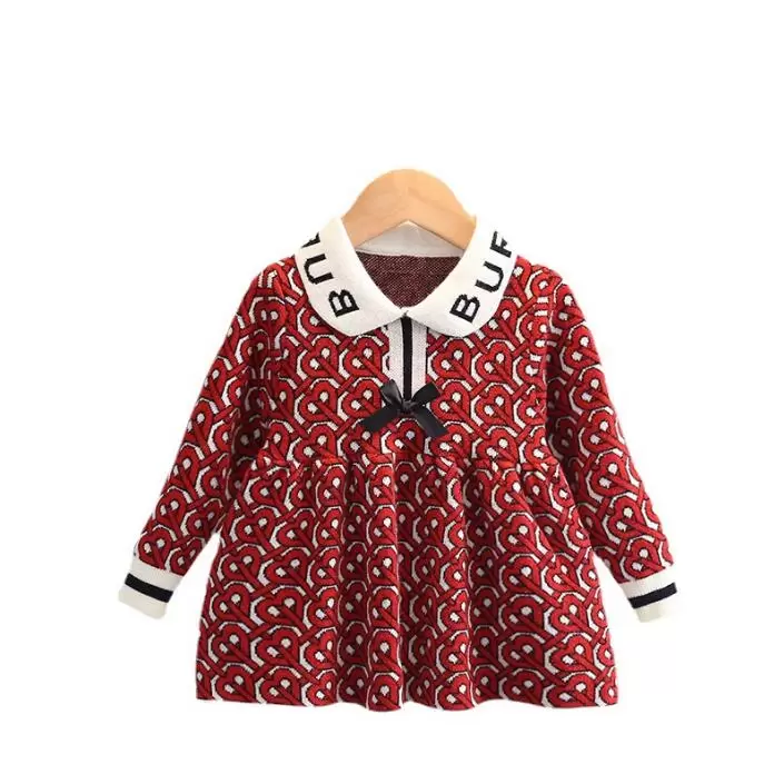 

Girl's Dresses Great Quality Baby Girls Knitted Princess Dresses Spring Autumn Letters Printed Kids Long Sleeve Dress Children Bowknot Dress 1-6 Years, Red