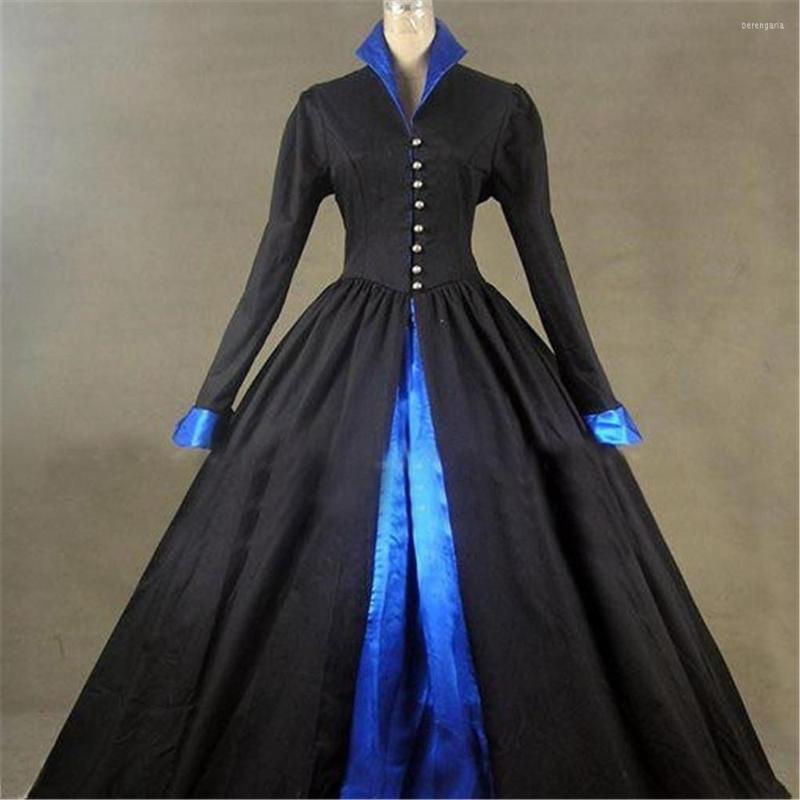 

Casual Dresses Rosetic Victorian Gothic Custom Party Dress Women Vintage Court Luxury Elegant Patchwork Blue Designer Evening Long 2023, Black