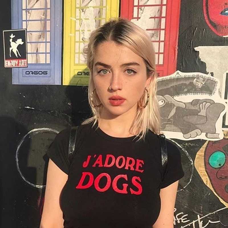 

Women's T-Shirt J'adore Dogs Cropped T Shirt Black Short Sleeve Crop Top For Women Summer New O Neck Letters Print Shirts Harajuku Female Tee Z0301, White