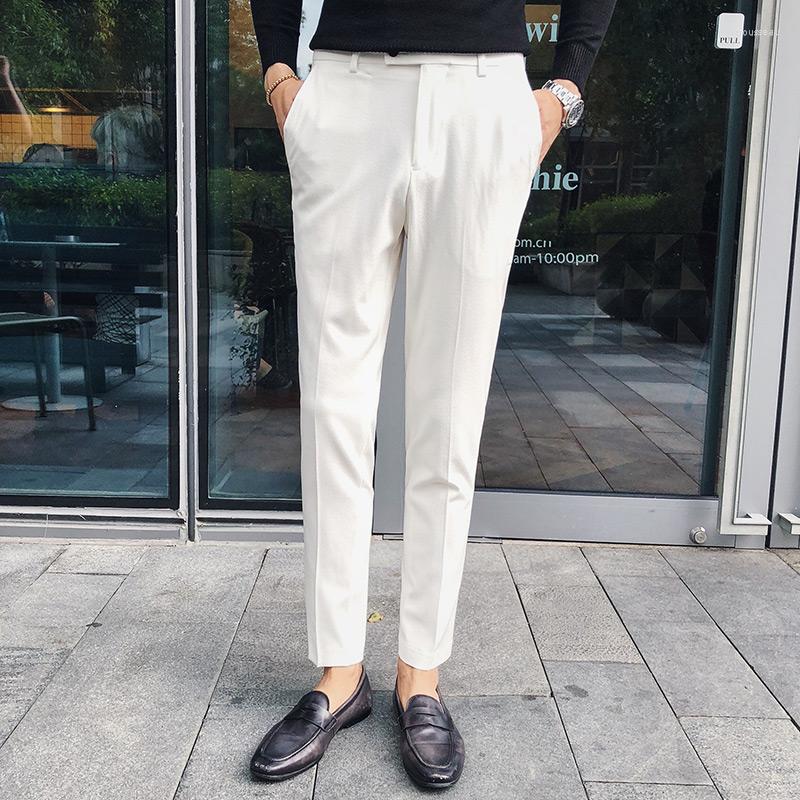 

Men's Pants Autumn Winter Men Leisure Business Small Foot Trousers Office Pure Color Contracted Slim Fashion British Fine Men's Clothing, White