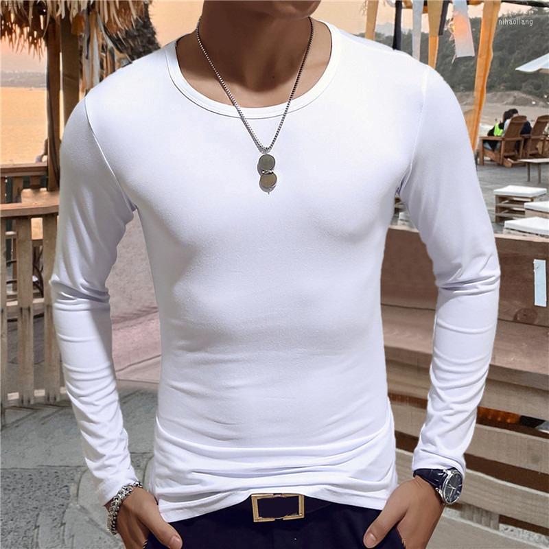 

Men's T Shirts Fashion Classic Long Sleeve T-Shirt For Men Fitness Slim Fit Solid Tees Tops Shirt Clothes, White
