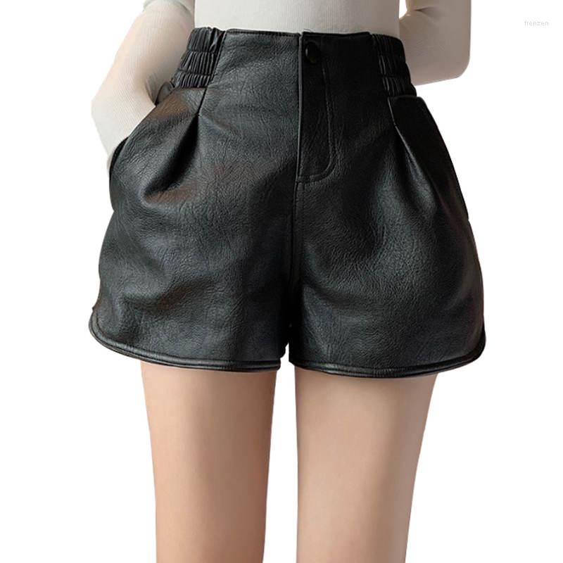 

Women's Shorts PU Leather High Waisted For Women Pockets Streetwear Black Loose Wide Leg Faux Female Summer Clothes C7180, Black shorts