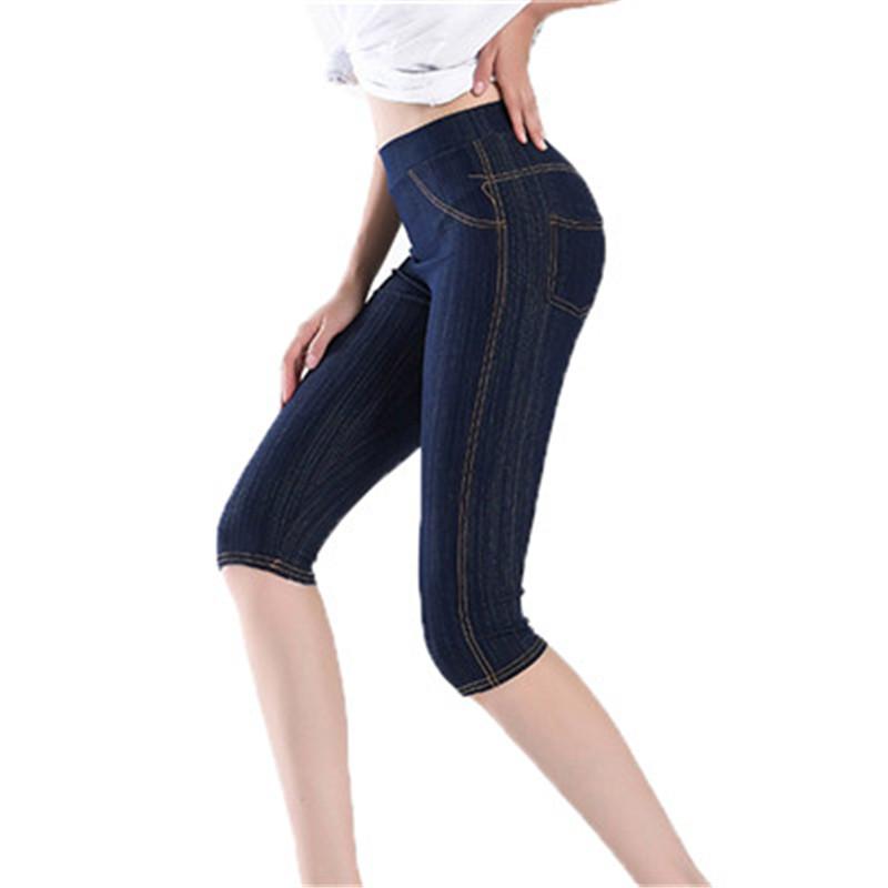 

Women' Pants & Capris Women Jeans Spring And Summer Fashion High Waist Casual Capri Solid Denim Elastic Cropped Skinny Pencil, Black capricrop