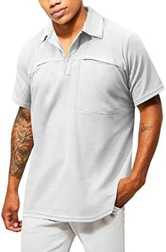 

Men's polo shirts slim fit shirts short sleeve v-neck golf shirt lapel collar athletic polo t-shirt with pocketGKAI, White