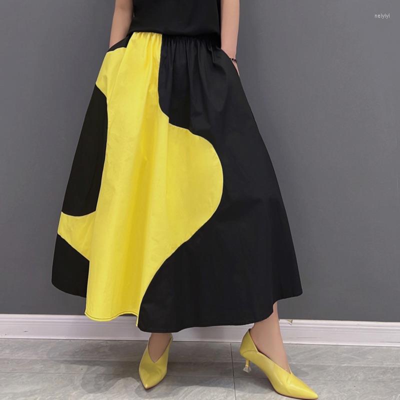 

Skirts Vefadisa 2023 Summer The Large Size Skirt Woman Fashion Leisure Print Stitching Color High Waist Green Yellow LHX120, Green and purple