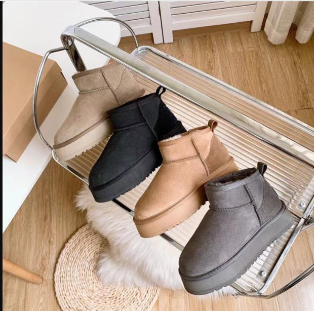 

Women Classic Mini Platform Boot Ultra Matte Fur Snow Boots Suede Wool Blend Comfort Winter Designer Ankle Booties Size 35-43Free transshipment BOX, Antelope brown