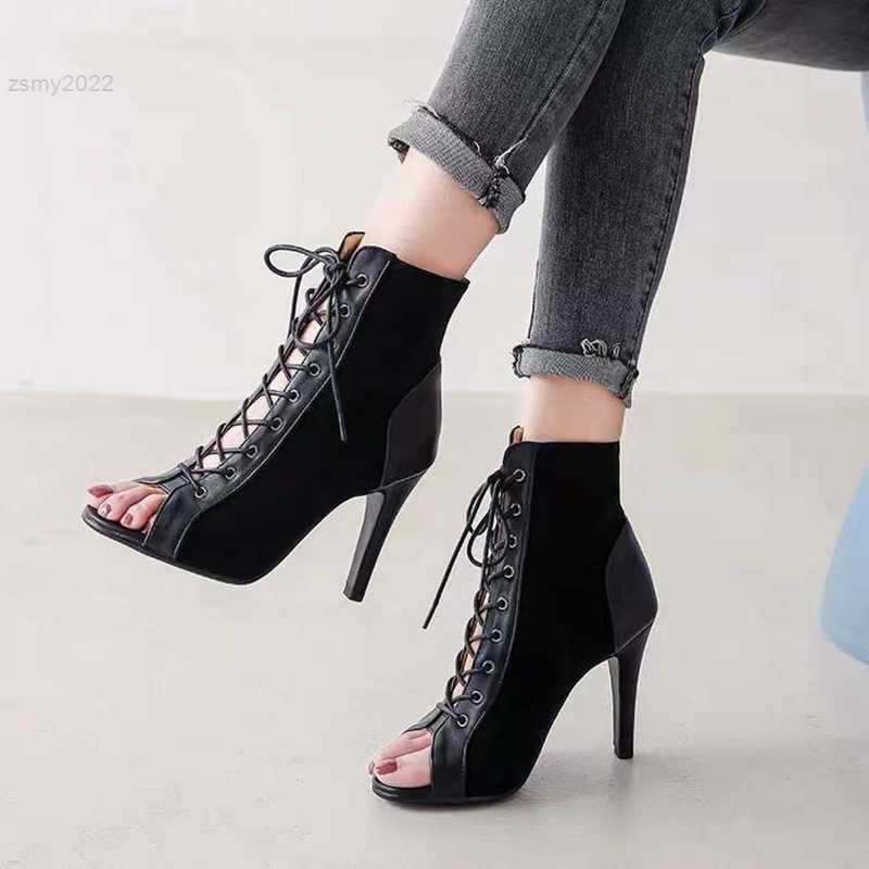 

Sandals Lace-Up Sandals Heels 9CM Women's Shoes Summer 2022 Trend Black Sexy Peep Toe Boots Fashion Cloth Stilettos Jazz Dance Female, Black 9cm