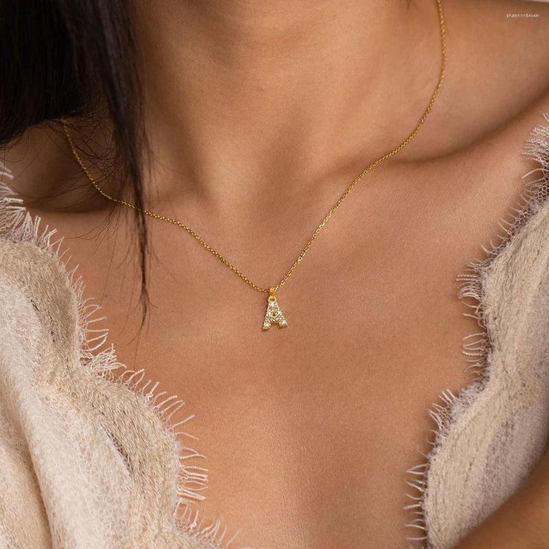 

Pendant Necklaces Personalized Initial Letter Necklace Zircon Stainless Steel Signet Name For Women Chrismas Gift