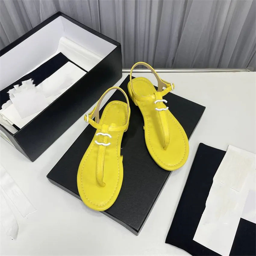

Summer Popular Women Sandals 2023 Channel Luxury Brand Business Dress Wedding Party Leather Casual Flat heel Slippers, Yellow