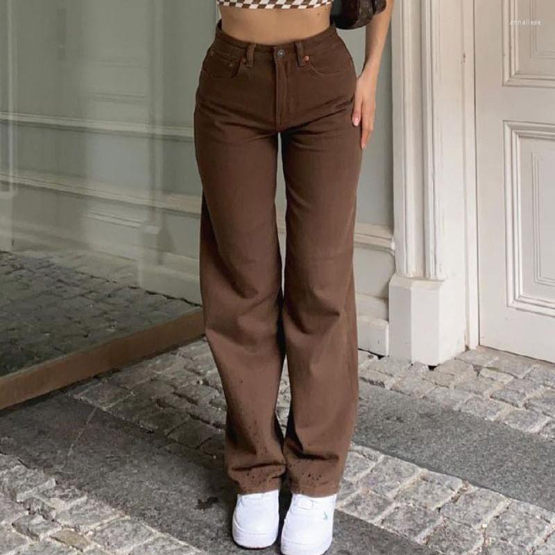 

Women's Jeans Runway Aesthetic Straight Leg Denim Pants Slouchy Luxury Wide Trousers Female Street Fashion Fall Winter Womens Clothes, Coffee