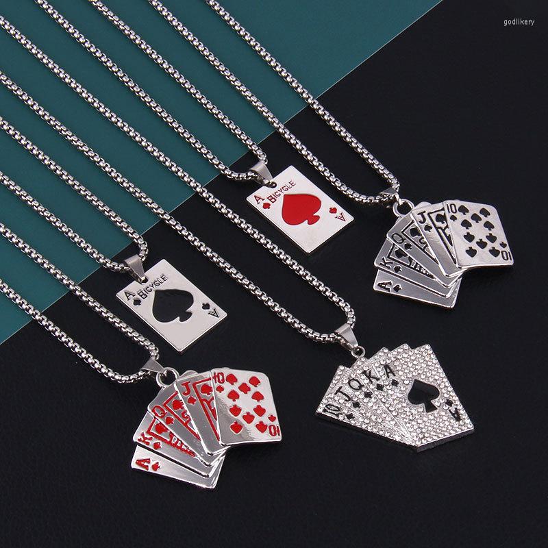 

Pendant Necklaces Creative Shunzi Poker Stainless Steel Necklace Old K Red Peach A Metal Fashion Hip Hop Trendy Diamond Men's And Wome