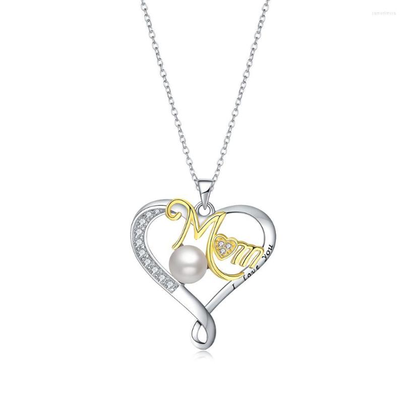 

Chains BONISKISS 925 Sterling Silver Mom's Love Necklace For Morther Day Shining Zircon Pearl Two-tone Jewelry