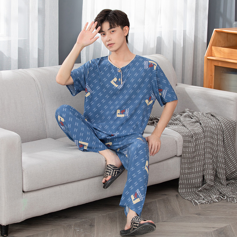 

Men's Sleepwear Men's Pajamas Summer Short Sleeve Cotton Silk Thin Pajamas Oversize Round Neck Men's Suit Home Clothes 230317, Dark grey