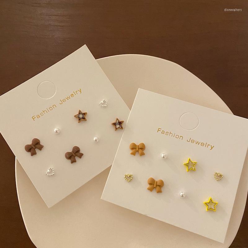 

Stud Earrings S925 Sterling Silver Needle Candy Color Bowknot Star Set Fashion Delicate Elegant Accessories Gifts