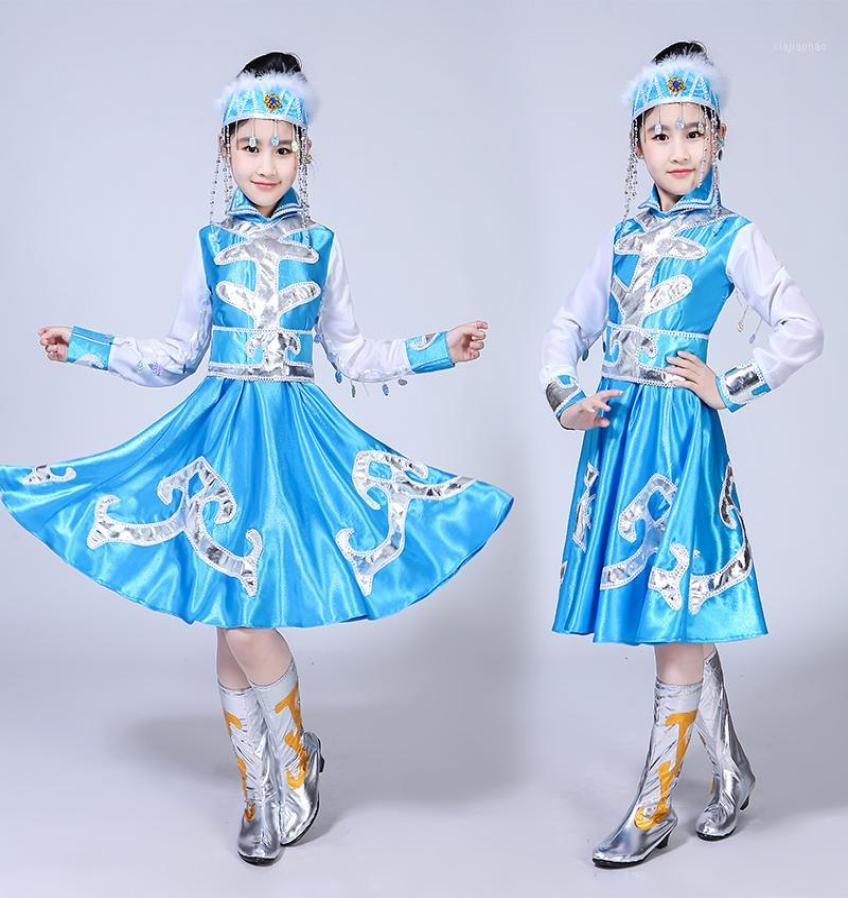 

Stage Wear Minority Children Mongolian Dance Skirt Kindergarten Girls Perform Costume Tibetan14843716, Blue