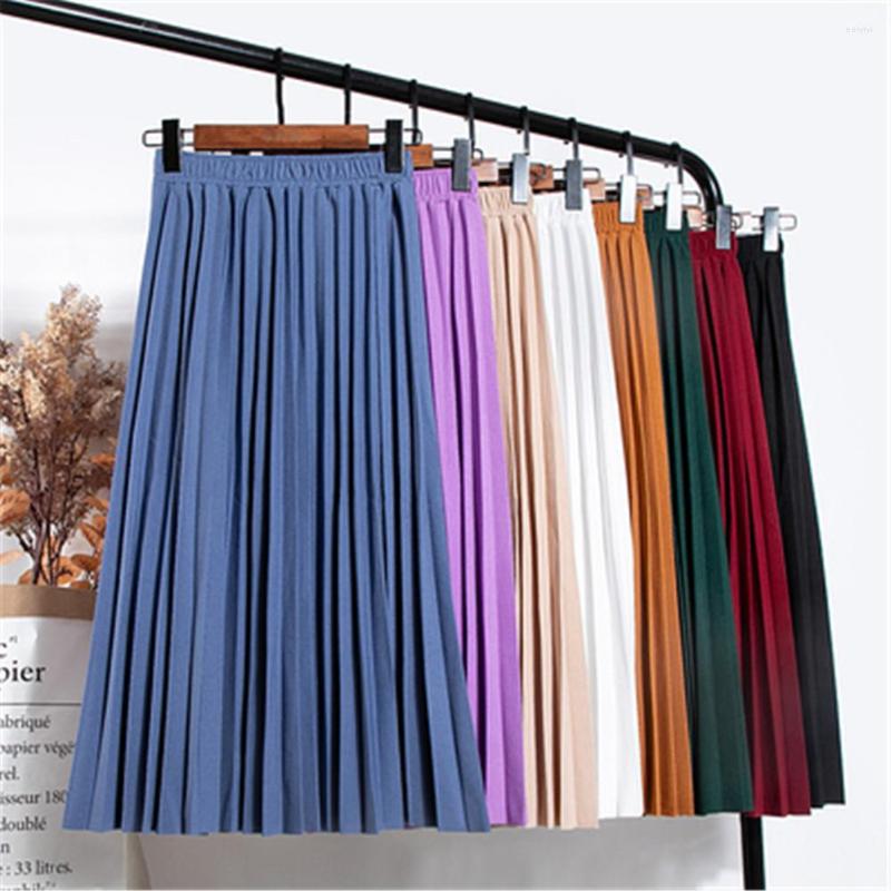 

Skirts Korean Women Vintage Fashion Skirt Elastic High Waist Pleated Leisure Retro Female Streetwear Luxury Faldas Clothes, Black