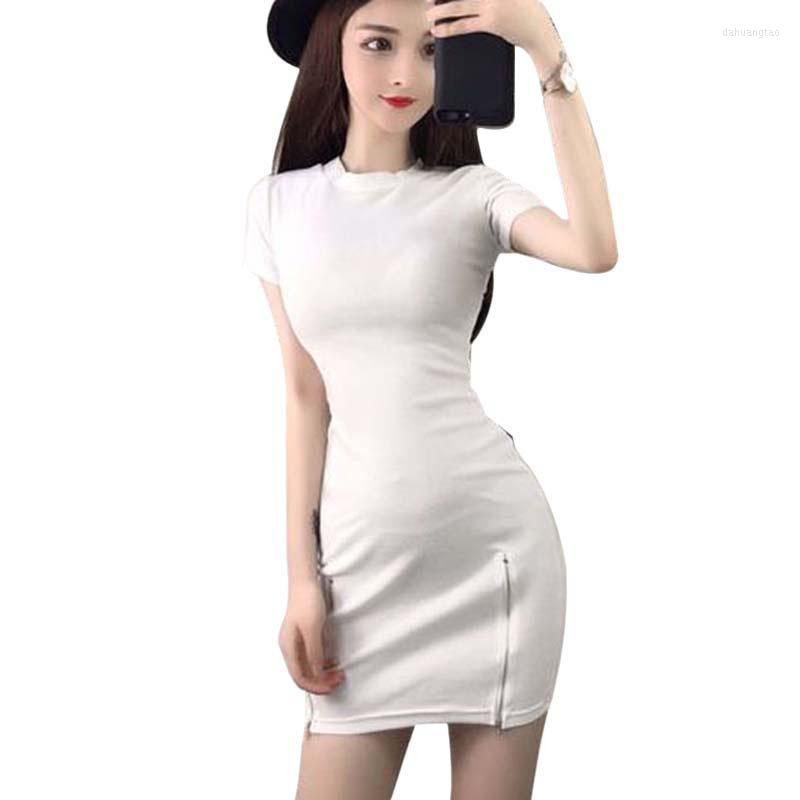 

Casual Dresses Simple Summer Sexy Dress Women 2023 Bodycon Club Party Side Split Mini Straight Drop Elegant Black White