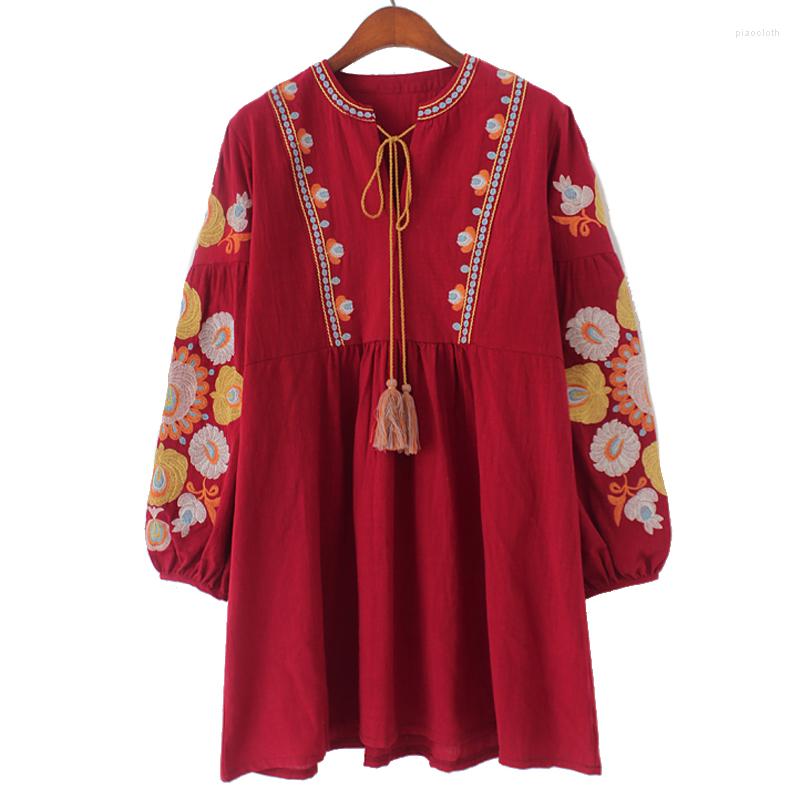 

Women's Blouses Cotton With Tassel Bohemian Boho Loose Pattern Wide Fit Embroidery On Sleeve Flowers Whole Sale, White