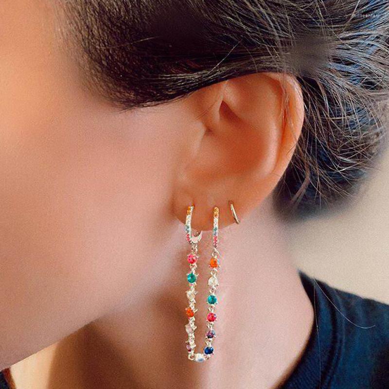 

Hoop Earrings Gorgeous Luxury Bling White Green Colorful Rainbow Cz Paved Fashion Jewelry For Women Long Tassel Link Chain 2023