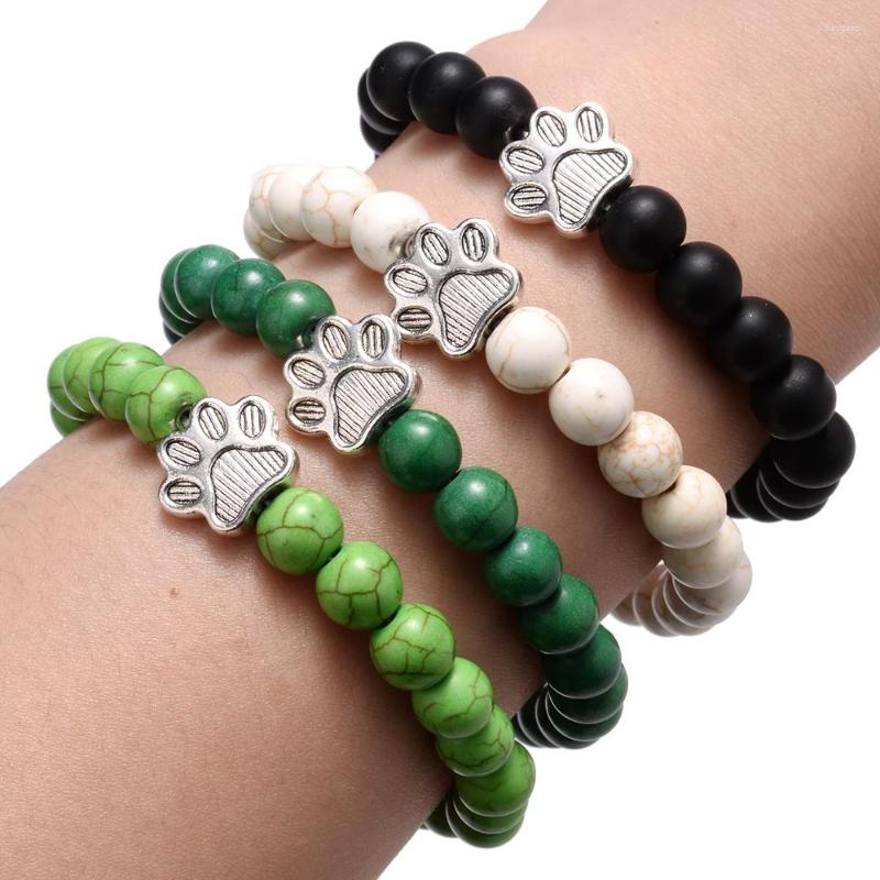 

Charm Bracelets 8mm Natural Lava Stone Beaded Bracelet Colorful Beads Dog Handmade Bangle For Women Men Yoga Jewelry
