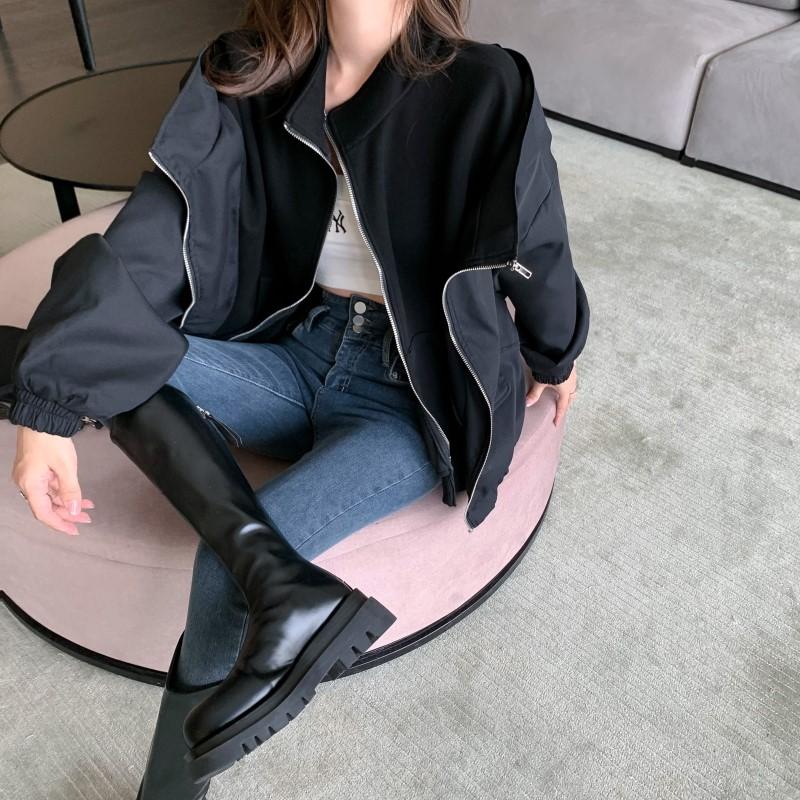 

Women's Jackets Hong Kong Style Coat Versatile Loose Stitching Women Short Oversized Patchwork Jacket Autumn Outerwear, Black