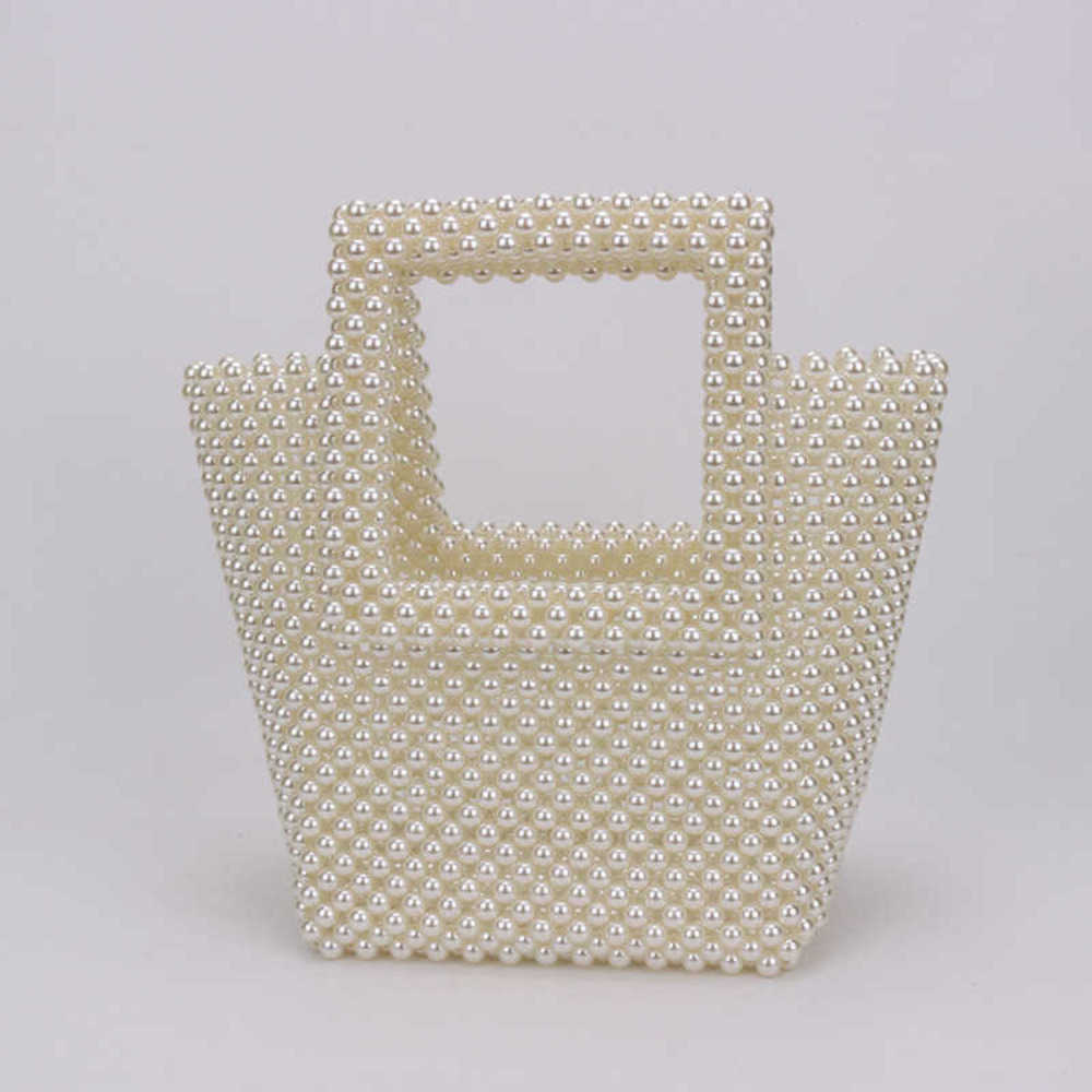 

Handbag women's square handle pearl artificial beaded woven ins red dinner fashion x 230304, White5