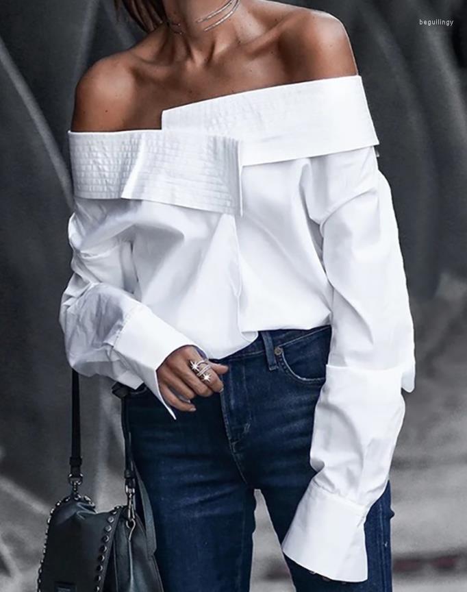

Women' Blouses 2023 Women' Fashion Off Shoulder Long Sleeve Casual Top White Elegant Office, Green