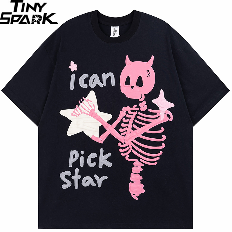 

Mens TShirts Men Streetwear Tshirt Devil Horn Skull Skeleton Stars Funny Graphic TShirt Cotton Harajuku T Shirt Summer Hip Hop Tops Tee 230316, A68e08 pink