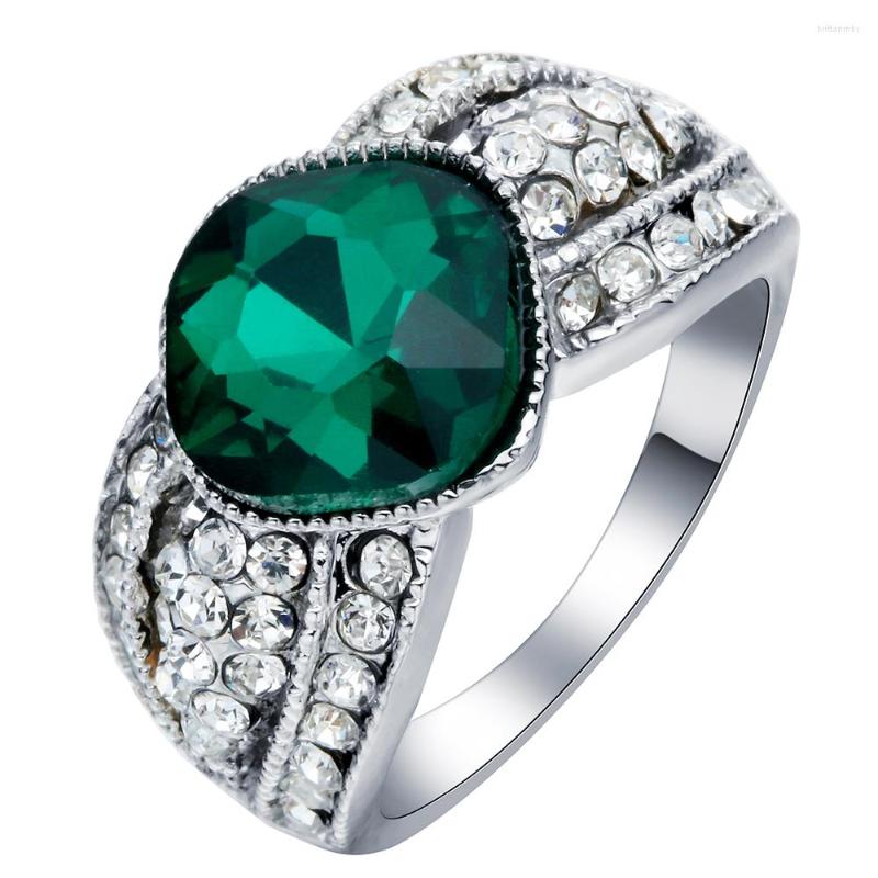 

Wedding Rings Collection Silver Brilliant Green Crystal Ring For Woman Clear White Rhinestone Paved Fine Jewelry Anillo Party Gift