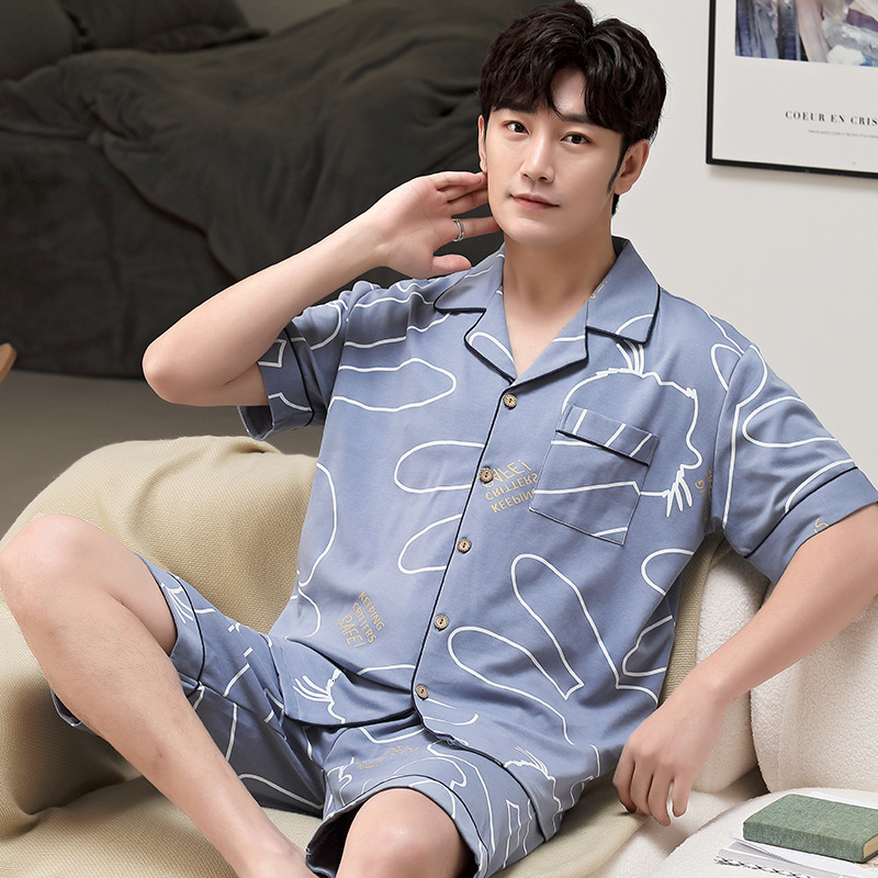 

Men's Sleepwear Mens Pajamas Set Summer Short Sleeved Sleepwear 2 Pieces Casual Loungewear Pyjama 5XL Homewear Hombre Pijama Anime Roomwear 230317, Pea green