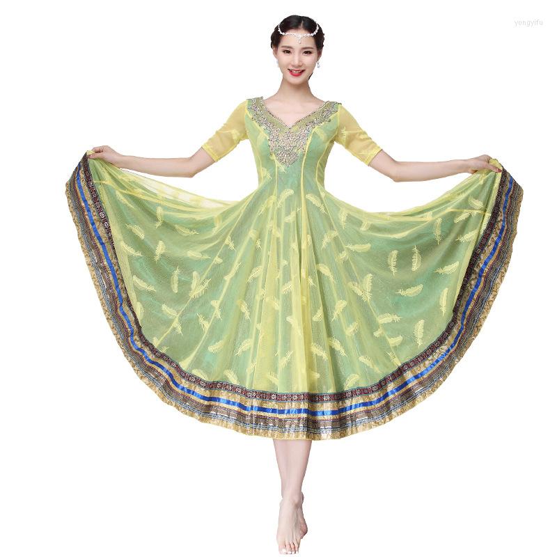 

Stage Wear Performance Women Belly Dance Clothes Costume Backless Embroidered Bollywood Dresses Satin Full Skirts 360 Degrees, Picture shown
