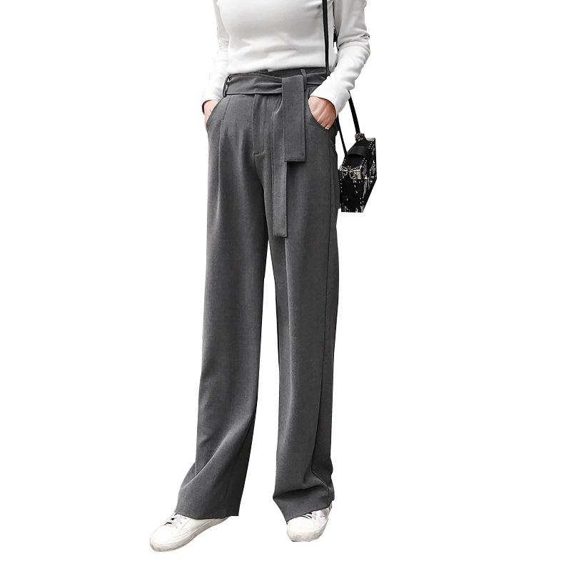 

Women' Pants & Capris MOBTRS Wide Leg Women High Waist Vertical Sense Formal Woman Loose Casual Trousers For Female, Gray