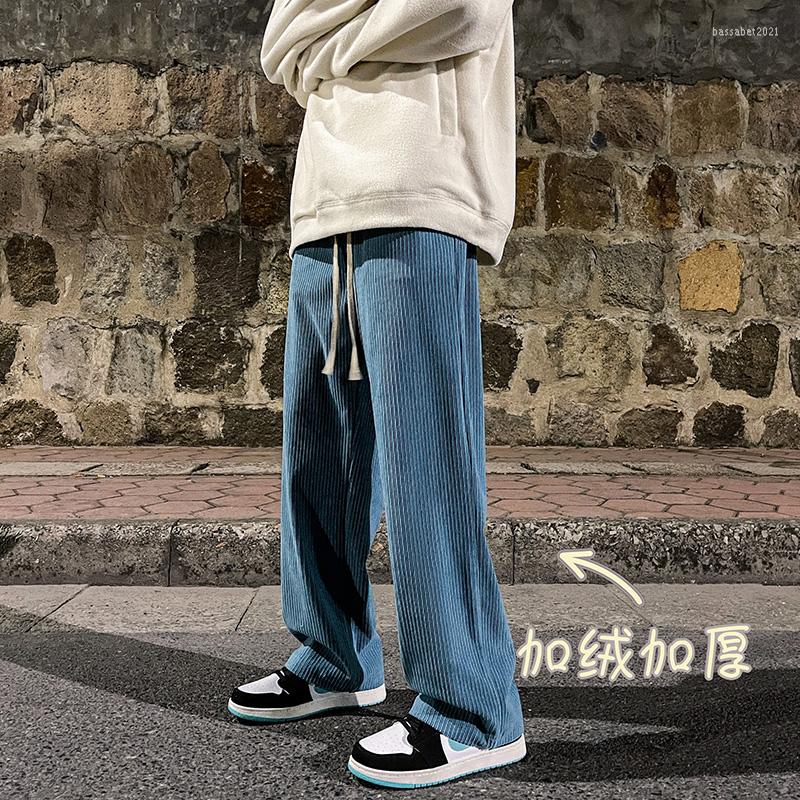 

Men' Pants Fashion Pink Fleece Corduroy Men Winter Thick Casual Loose Staight Velvet Pant Neutral Elastic Waist Streetwear Trousers, Black