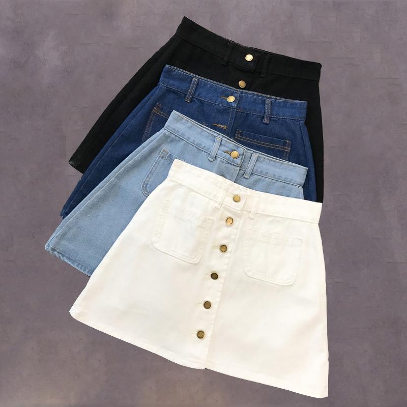 

Skirts Zoki Denim Women Mini Skirt Fashion Summer High Waist Korean Single Breasted Jeans Casual A-line Pocket Ladies Faldas 2023, Black