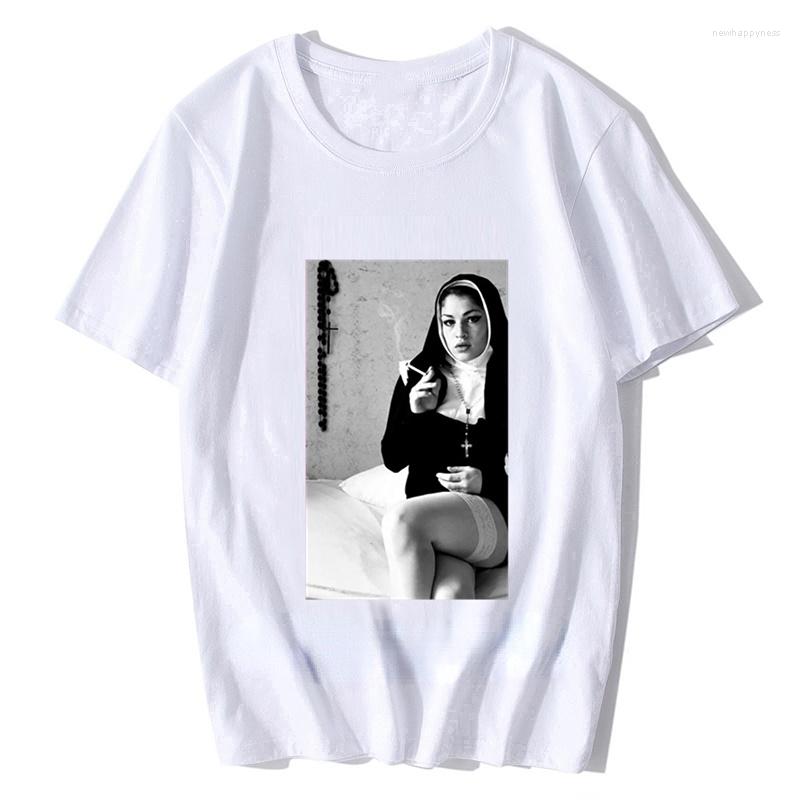 

Men's T Shirts Sexy Lady Nonne Smoke Nun Cross The Happiness Is Have My Shirt Men Clothing, 54mingyao828-black