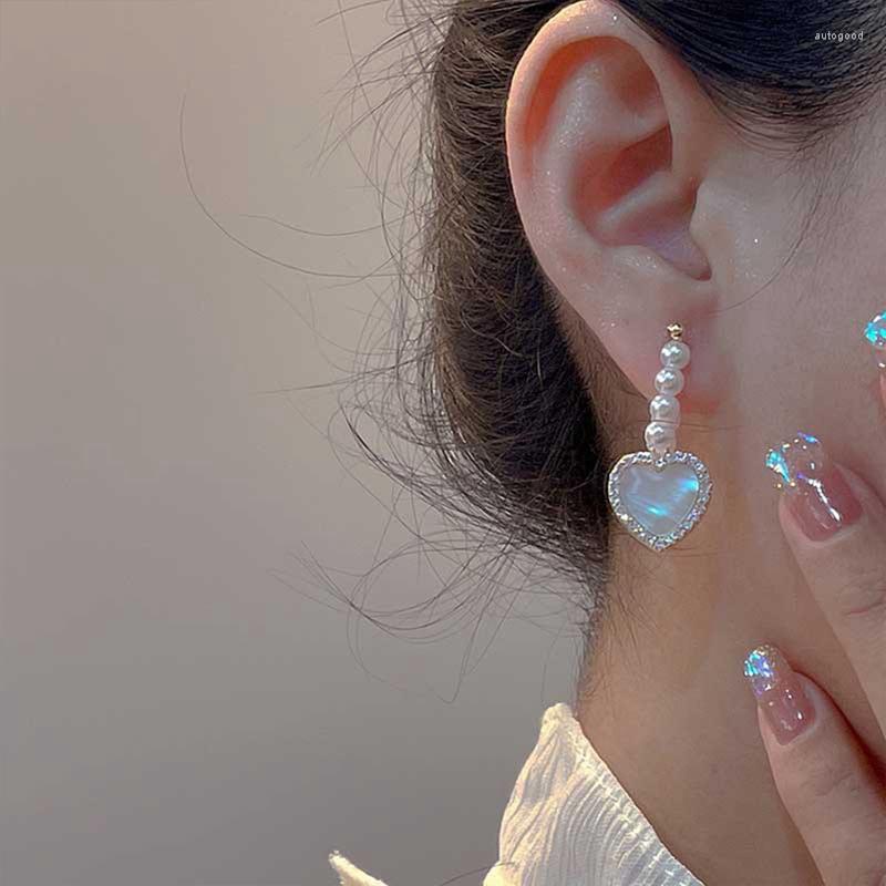 

Dangle Earrings Fashion Design Pearl Diamond Heart Sweet Temperament Ladies High Jewelry Couples Birthday Party Accessories