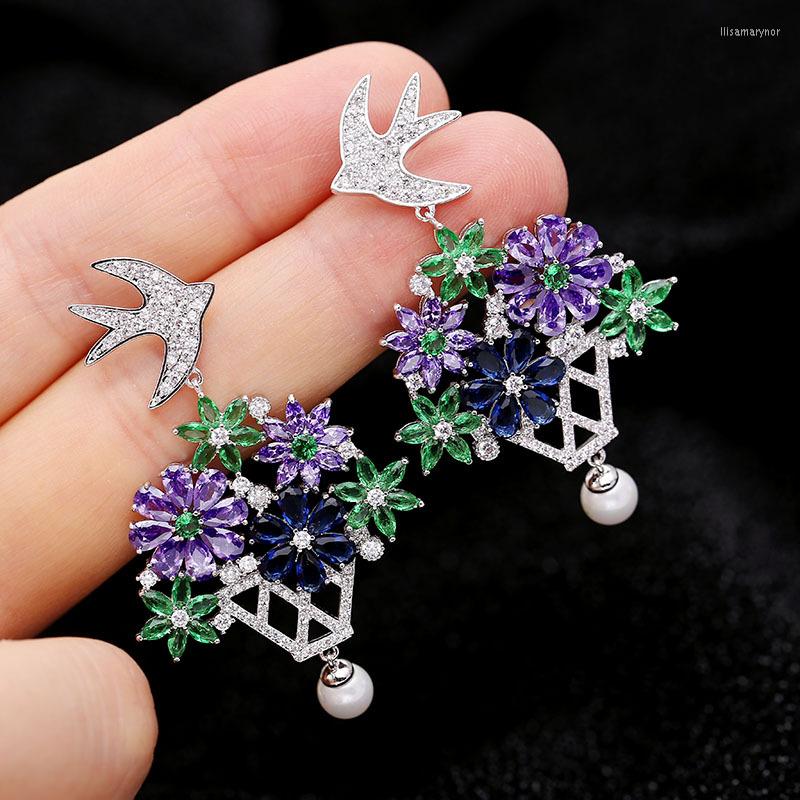

Dangle Earrings Trendy Luxury Flowers Cluster Drop For Women Wedding Cubic Zircon Crystal Bridal Earring