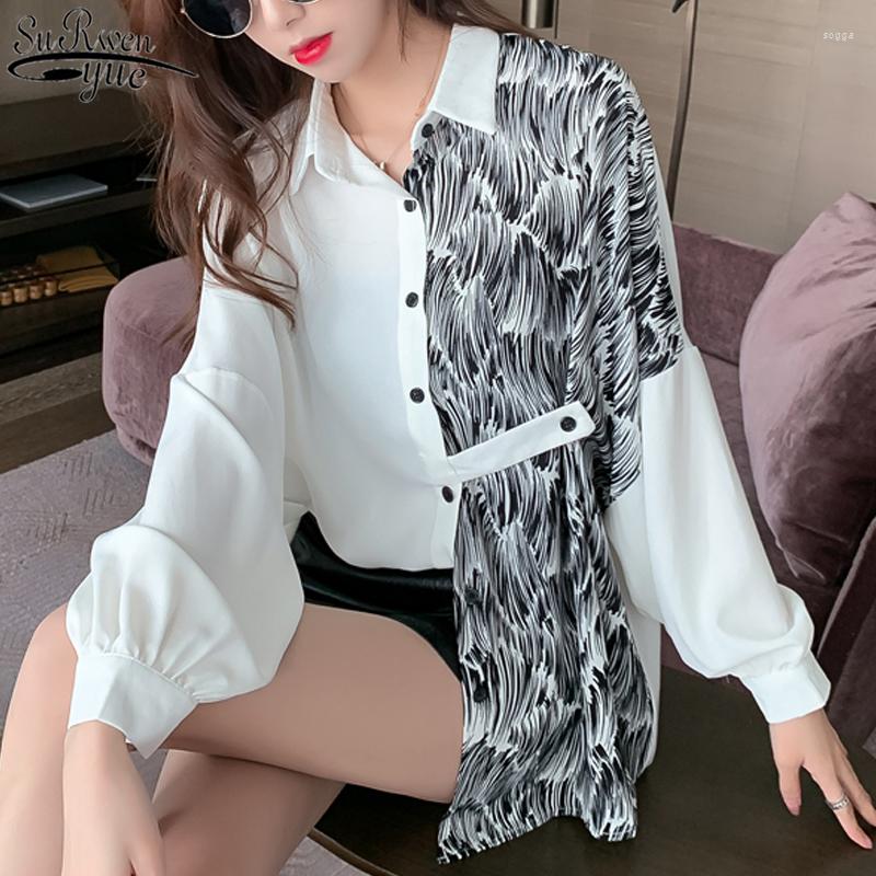 

Women's Blouses Blouse Women 2023 Korean Clothing Bat Long Sleeve Woman's Shirts Printed White Loose Single-breasted Shirt Cardigan, Black