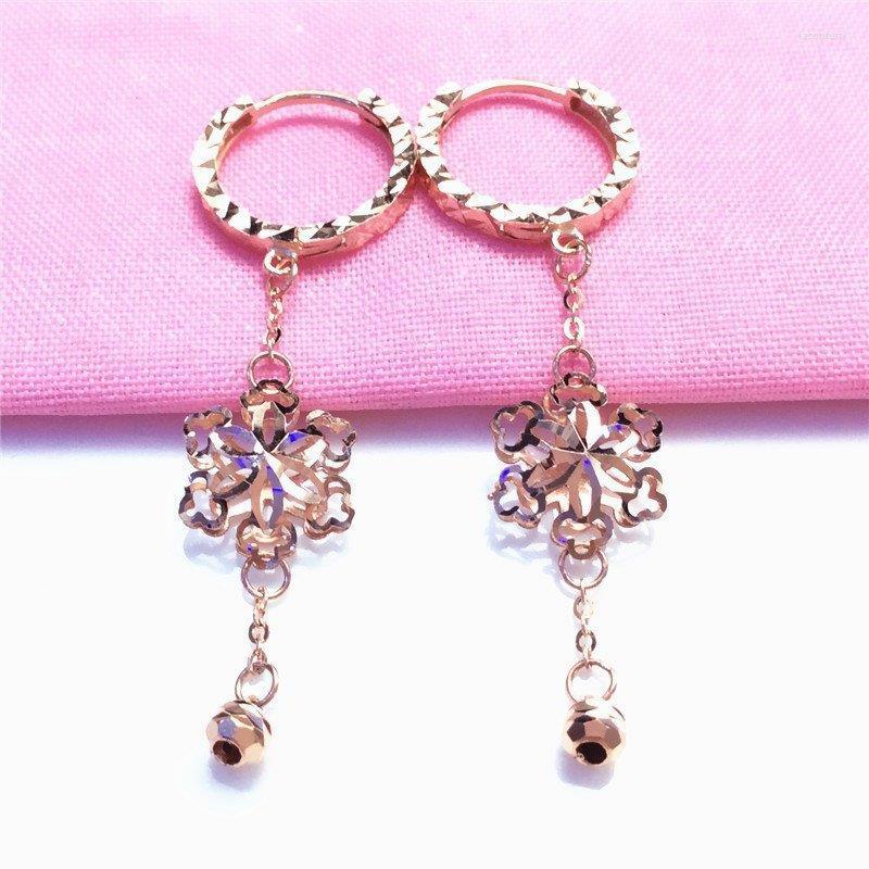 

Dangle Earrings 585 Purple Gold Plated 14K Rose Long Snowflake Tassel Drop For Women Exquisite Fashion Engagement High Jewelry