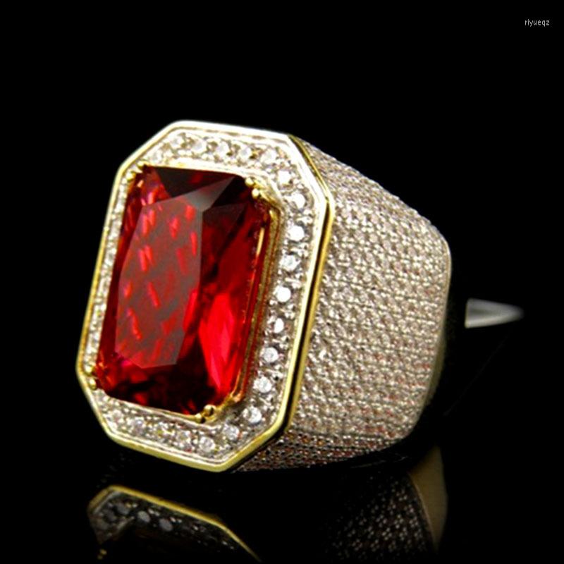 

Wedding Rings Vintage Jewelry Red Blue Square Crystal Stone Anniversasry For Women Luxury Pave Zircon Biker Engagement Ring Accessories