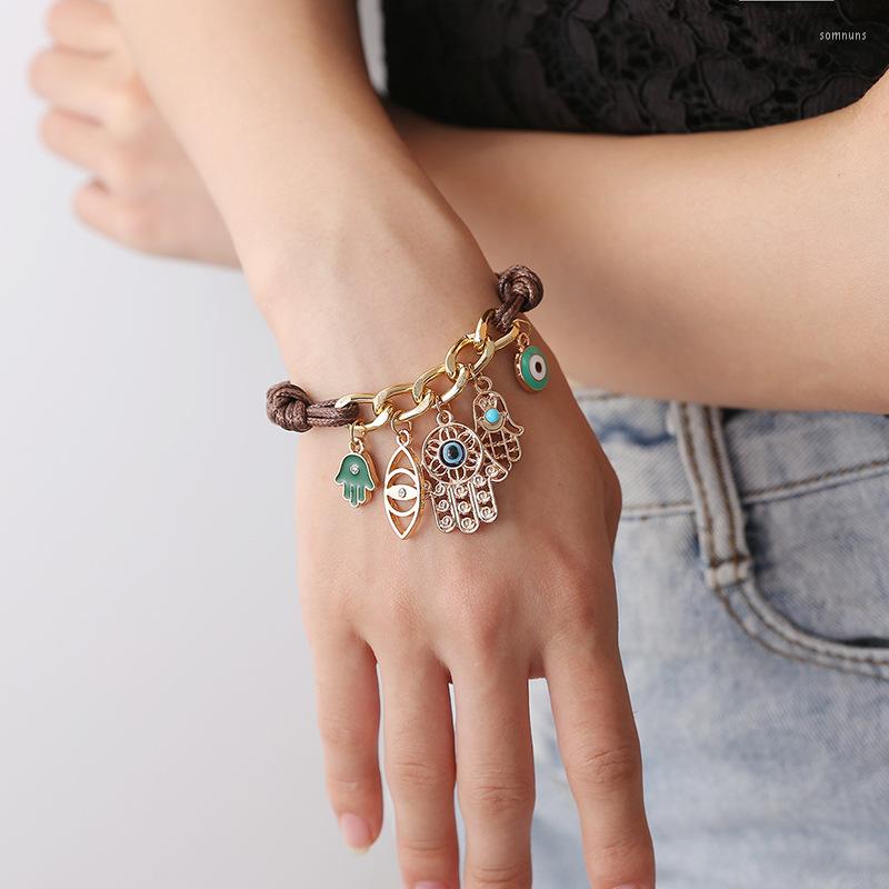 

Charm Bracelets Miuoxion Bohemian Fashion Feature Gift Personality Demon Eye Palm Braided Bracelet For Women's Four Seasons Jewelry
