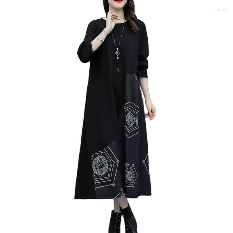 

Casual Dresses Spring Autumn Dress 2023 Middle-aged Mother's Ederly Women Clothing Retro Loose Bd648, Black