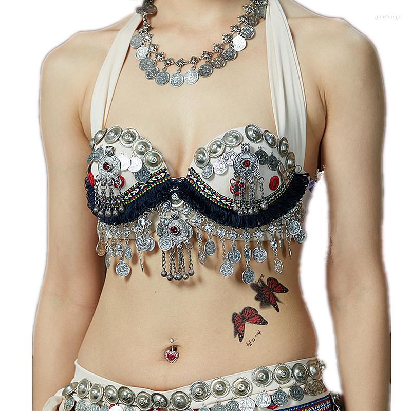 

Stage Wear 2023 Tribal Belly Dance Clothes Coin Antique Silver Bra Metallic Chain Tassels Push Up C/D CUP Top Vintage Coins Bras, Picture shown