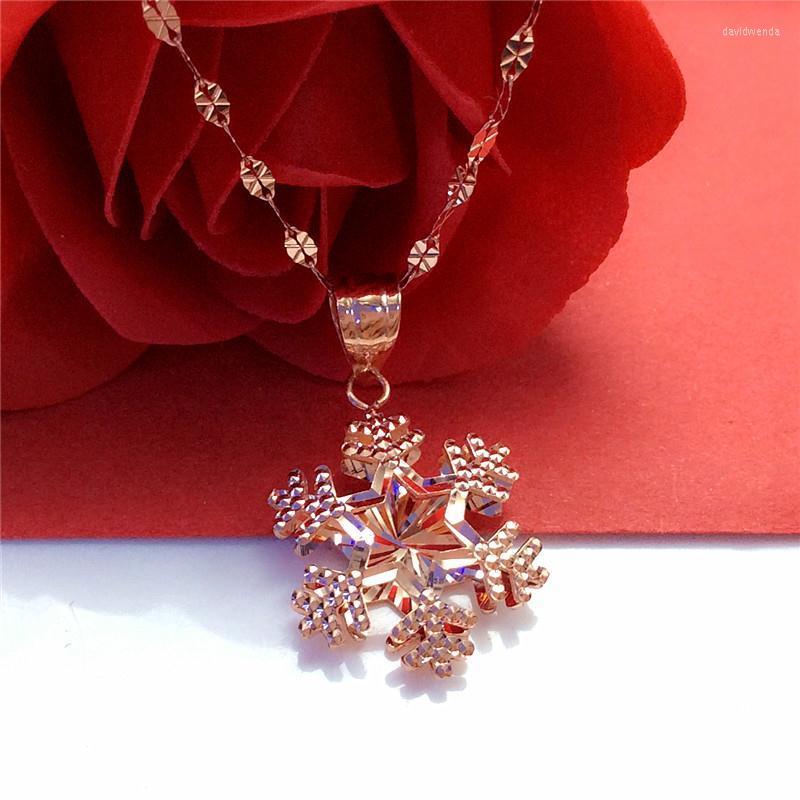 

Chains 585 Purple Gold Delicate Snowflake Neckalce For Woman14K Rose Pendant Romantic Fashion Light Luxury Engagement Jewelry