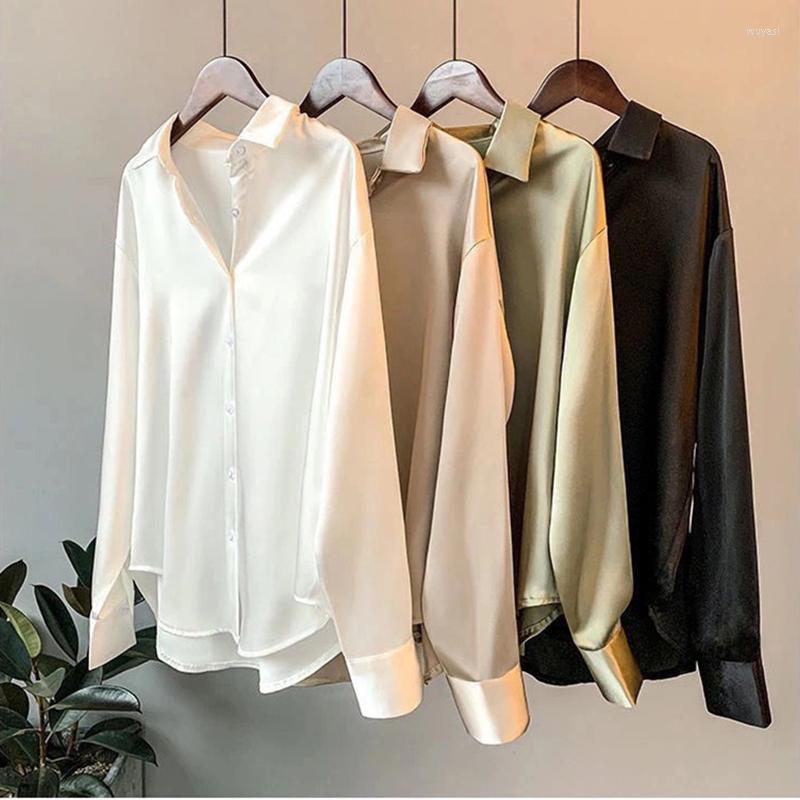 

Women's Blouses 2023 Fashion Spring Summer Women Satin Finish Shirt Long-sleeve Tops Lady Vintage Casual Undershirts Silk, Champagne